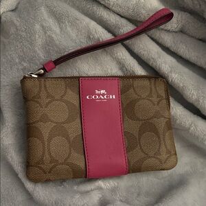Coach Signature Brown and Pink Wristlet